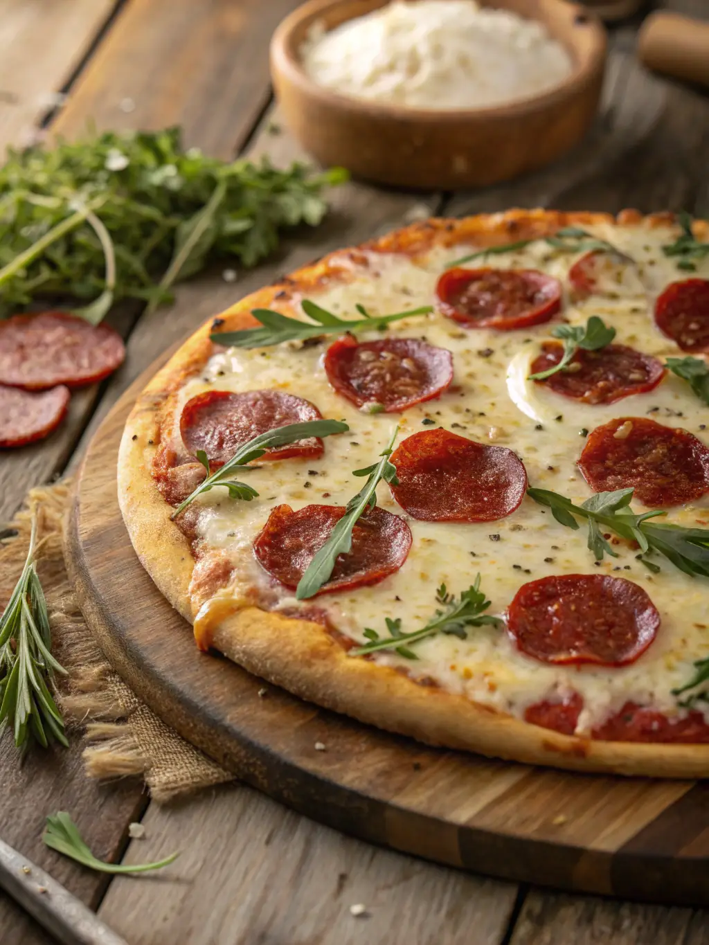 A vibrant, close-up shot of a Capricciosa pizza with ham, mushroom, olives, and artichoke hearts, showcasing the fresh ingredients and inviting aroma, perfect for enticing customers on the Crust Pizza menu.