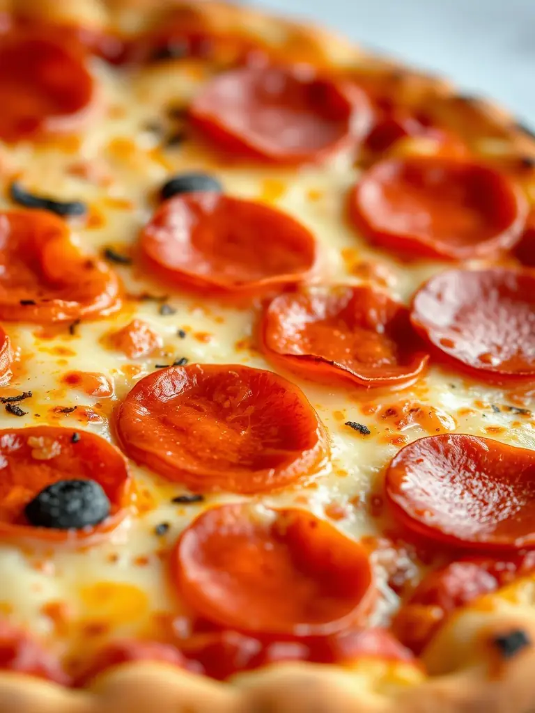 A tempting image of a Pepperoni pizza, showcasing the spicy pepperoni slices and melted cheese, perfect for attracting customers looking for a classic pizza option on the Crust Pizza menu.